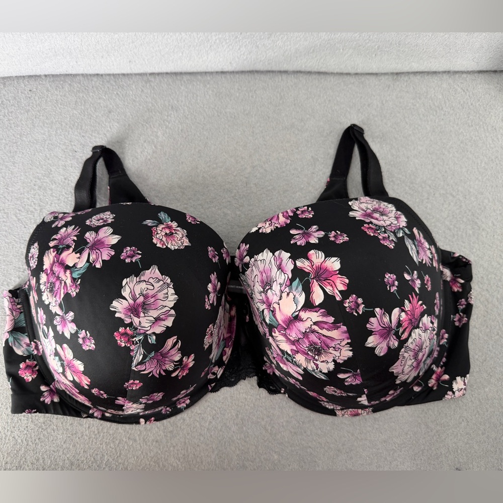 Torrid Curve Perfect T Shirt Bra 46DDD Black Purple‎ 360° Back Smoothing Push-Up